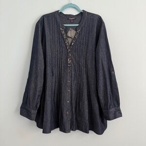 ROAMAN'S® Women’s Plus Long Sleeve Denim Cotton Beaded Blouse Size 26 W‎
